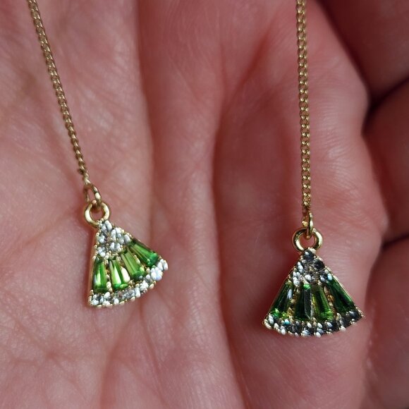 NWT Etsy Green/Gold Crystal Japanese Fan Earrings - Picture 11 of 16